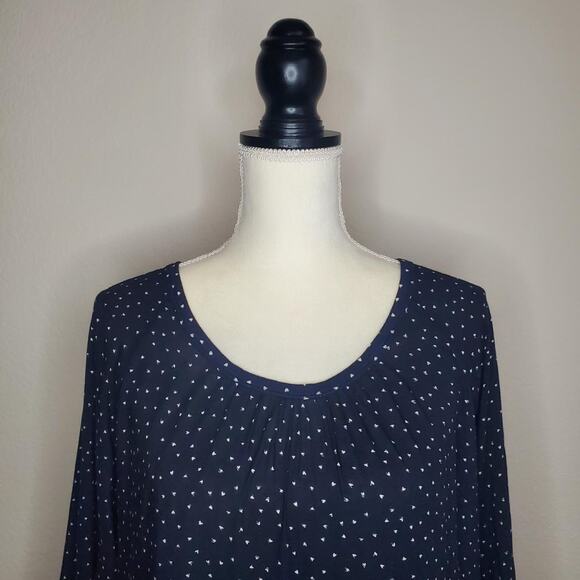 Ann Taylor Loft Navy Heart Blouse Medium Petite - Picture 6 of 8